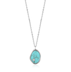 Sterling Silver with Rhodium Plating Necklace with Turquoise and CZ - 20"