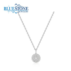 Sterling Silver Rhodium Disc Pendant Necklace with Cubic Zirconias -18"