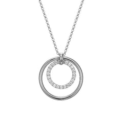 Silver Double Circle Necklace with CZs- 20 Inches