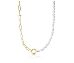 Gold Plated Pearl Paperclip Necklace- 17 Inches