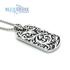 Silver Dog Tag Pendant- 20 Inches
