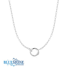 Sterling Silver Rhodium Plated Mini Link Necklace with Charm Connector