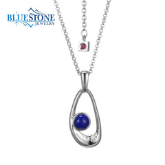 Sterling Silver Necklace with One Genuine Blue Opal- 20"