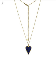 Sterling Silver & 14KY Gold Plated Lapis Heart Necklace - 20"