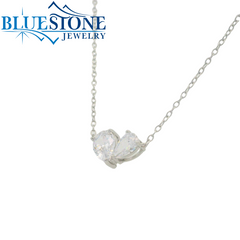 Sterling Silver 'Toi Et Moi" Necklace with Cubic Zirconias