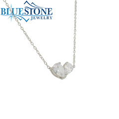 Sterling Silver 'Toi Et Moi" Necklace with Cubic Zirconias