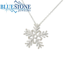 Sterling Silver Diamond Snowflake Necklace - 18"