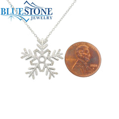 Sterling Silver Diamond Snowflake Necklace - 18"
