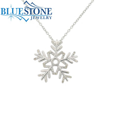 Sterling Silver Diamond Snowflake Necklace - 18"