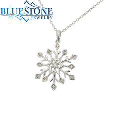 Sterling Silver Snowflake Diamond Necklace - 18"