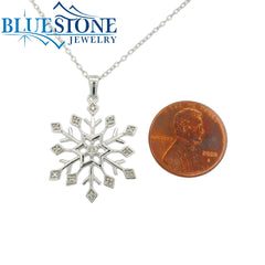Sterling Silver Snowflake Diamond Necklace - 18"