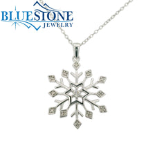 Sterling Silver Snowflake Diamond Necklace - 18"