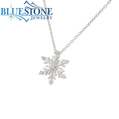 Sterling Silver and Diamond Snowflake Necklace - 18"