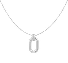 Sterling Silver Rhodium Oval Hoop Pendant Necklace with CZ's -20"