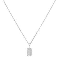 Sterling Silver & Rhodium Plated Mini Pave Dog-Tag Necklace -19"