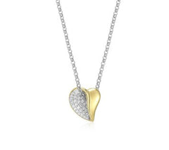 Sterling Silver and 14K Gold Plated 'Heart' Necklace with CZ Details - 20"