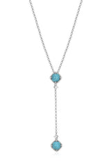 Sterling Silver Drop Necklace with Turquoise and White Topaz - 20"