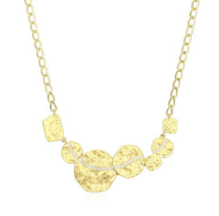 Silver and 14K Gold Plated Hammered Disc Necklace with CZ's - 20"