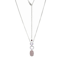 Silver Necklace with Rose Quartz, Pink & African Amethyst Gemstones-20"