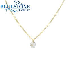 18K Gold Plated Dainty Necklace with Single CZ - 18"