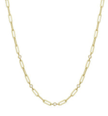 14K Yellow Gold Plated Paperclip Chain Necklace w/ CZ's - 17"