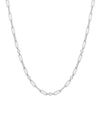 Sterling Silver Paperclip Chain Necklace w/ CZ's - 17"