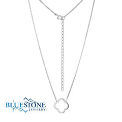 Sterling Silver & Rhodium Plated Clover Outline Necklace - 19"