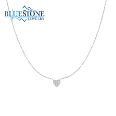 Sterling Silver & Rhodium Plated Pave Heart Necklace - 19"