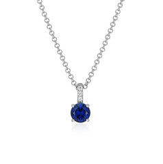 Sterling Silver Lab Sapphire Pendant - 20"