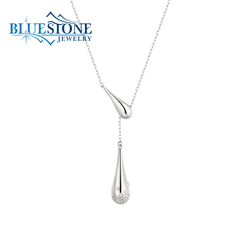 Sterling Silver Drop Detail Necklace with Pave CZ's- 18.5"