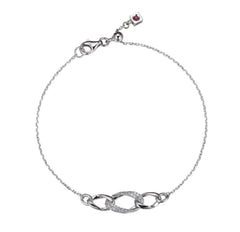 Sterling Silver Adjustable Oval Link Bracelet w/ CZ's- 8"
