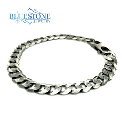 Sterling Silver Gun Metal Cuban Chain Bracelet- 8.5 Inches.