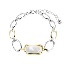 Sterling Silver & 14KY Gold Bracelet w/ Mother of Pearl - 8"
