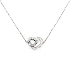 Sterling Silver Heart and Clover Bracelet with CZ - 8"