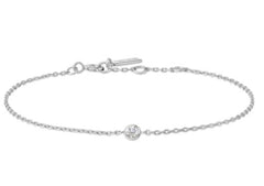 Sterling Silver Rhodium Plated Bracelet w/ One Cubic Zirconia -7.25"
