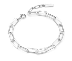 Sterling Silver & Rhodium Plated Oval Link Charm Chain Bracelet - 7.25"