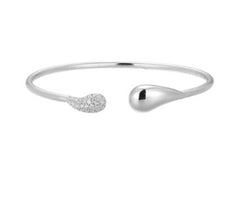 Sterling Silver Cuff Bracelet with Teardrops with CZ's - 6.5"
