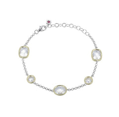 Silver & 14K Gold Plated Bracelet w/ Five Cubic Zirconia's - 8.25"