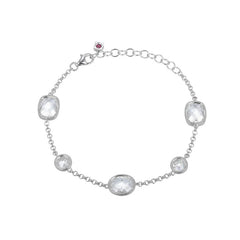 Sterling Silver and Rhodium Plated Bracelet with Five Cubic Zirconia Details - 8"