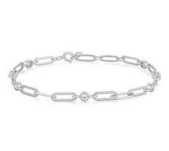 Sterling Silver Paperclip Chain Bracelet w/ CZ's - 7.5"