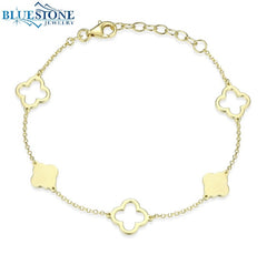 Sterling Silver & 10KYG Plated Clover Bracelet- 7.5"