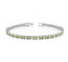 Sterling Silver Tennis Bracelet with Peridot and CZs- 7.5"
