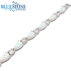 Sterling Silver Tennis Bracelet with Opal and CZs- 7.5"