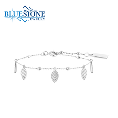 Sterling Silver & Rhodium Plated Leaf Station Bracelet - 7.25"