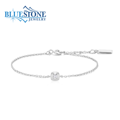 Sterling Silver & Rhodium Plated Bracelet w/ One Cubic Zirconia - 7.25"