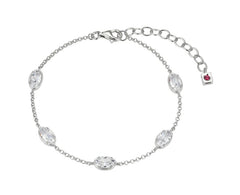 Sterling Silver Bezel Set Oval Station Bracelet - 8"