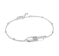 Sterling Silver Rhodium Plated Beaded Chain Link Bracelet - 6.5"