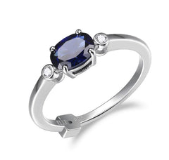 Sterling Silver Rhodium Plated Ring with One 6mmx 4mm Oval Lab Created