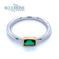 Sterling Silver & 18K Gold Plated Ring with Green CZ- Size 7