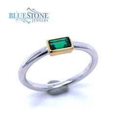 Sterling Silver & 18K Gold Plated Ring with Green CZ- Size 6